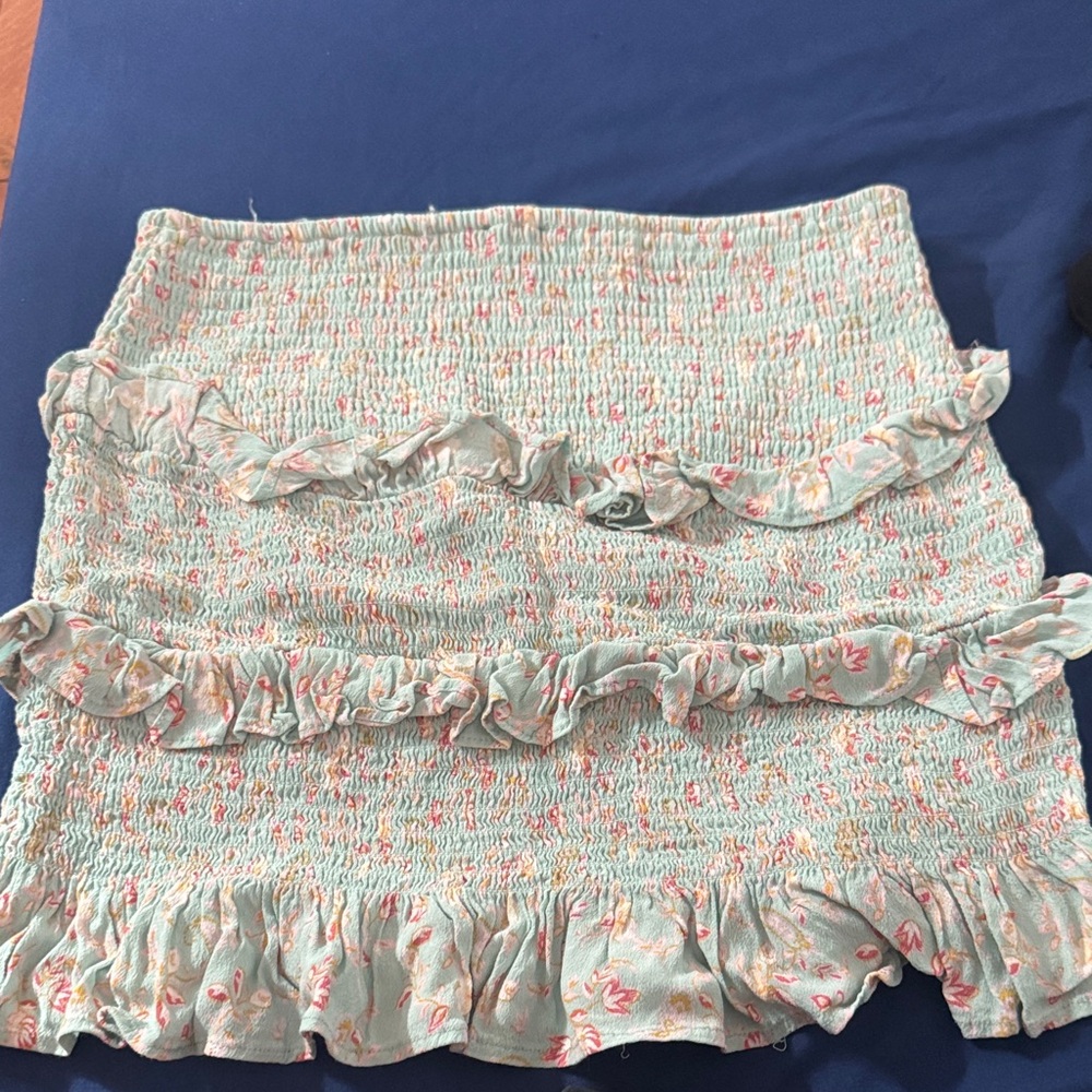 Forever 21 Floral Ruffle Mini Skirt - Light Blue and Pink